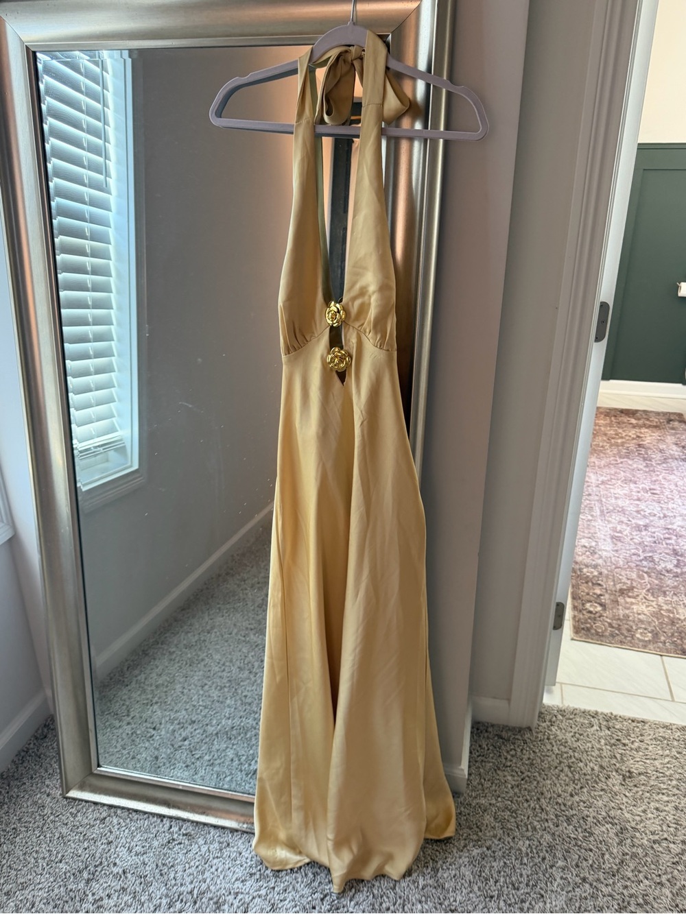 Hello Molly Gold Halter Maxi Dress with Front Accents